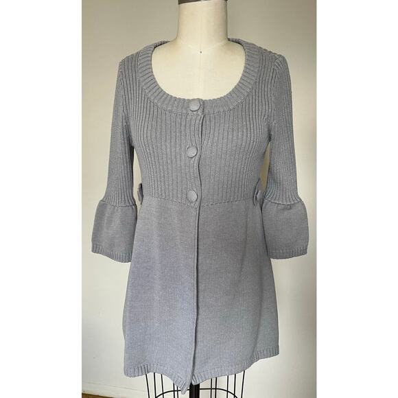 One A Gray Bell Sleeve Tunic Sweater Retro Boho Twee Coquette Cotton Blend L $45 - Picture 11 of 12